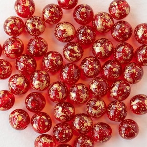 50 - 6mm Round Glass Beads - Czech Glass Beads - Transparent Red with Gold Dust - 50 Beads