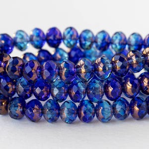 25 - 5x7mm Rondelle Beads - Czech Glass Beads - Transparent Blue Mix with Bronze - 25 beads