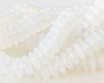 8mm Glass Rondelle Beads - Czech Glass Beads - Angel White Opaline - 30 Beads