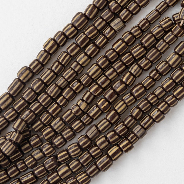 African Trade Beads From Java - Brown and White Stripes - 10 Inch Strand