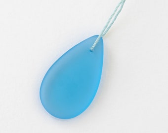 30x18mm Large Flat Teardrop Beads For Jewelry Making -  Smooth Glass Briolette Beads - Czech Glass Beads - Aqua Matte - 10 Beads