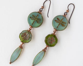 OOAK Beaded Earrings with Czech Glass Beads and Copper colored niobium  Ear Wires