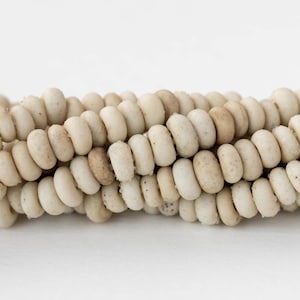 7x4mm Antique Java Donut Beads - Matte Opaque White - Whole or Half Strand
