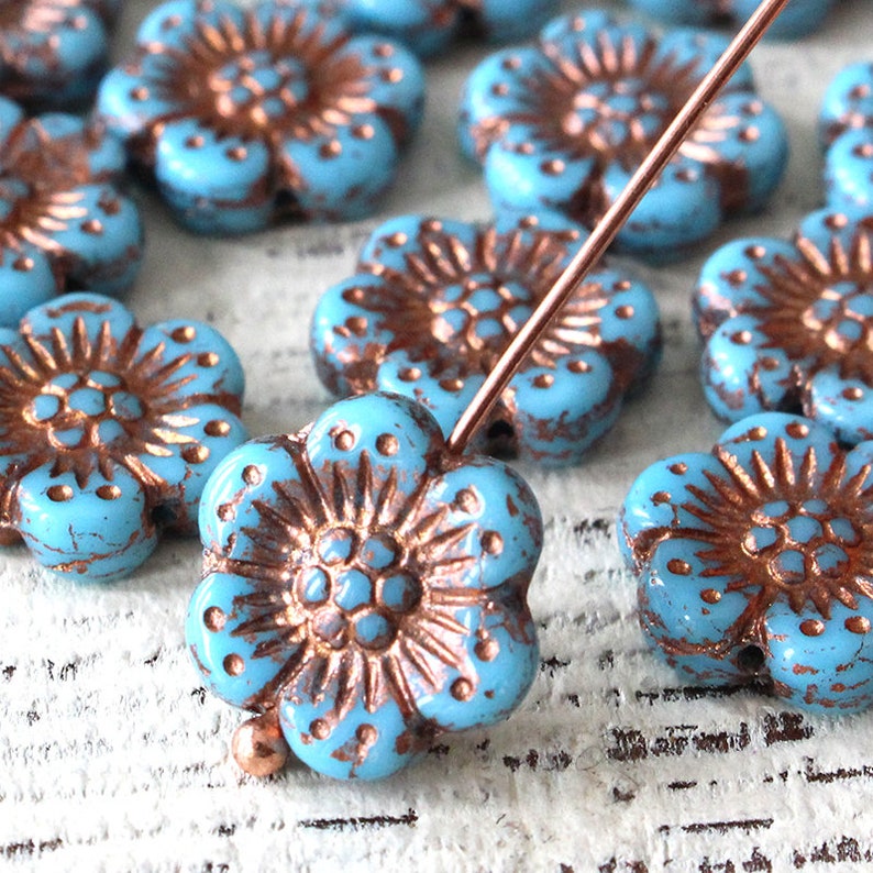 18mm Anemone Beads Czech Flower Beads For Jewelry Making Czech Glass Beads Opaque Anemone Copper Decor Choose Color image 3