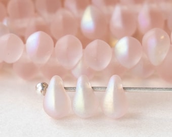 100 - 4x6mm Glass Teardrop Beads - Czech Glass Beads - Mermaids Tears - Fringe Beads - Light Pink Matte - 100