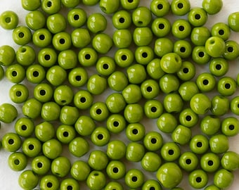 100 - 3mm Round Glass Beads - Opaque Lime Green - 100 Beads