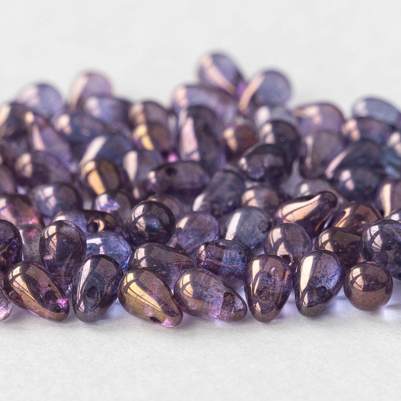 100 6x4mm Glass Teardrop Beads Czech Glass Beads Amethyst Luster 100 image 3