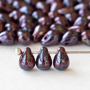 50 - 4x6mm Glass Teardrop Beads - Czech Glass Beads - Purple Nebula  - 50 beads