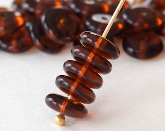 30 - 8mm Smooth Rondelle Beads - Czech Glass Beads - Disk Beads - Smoke Topaz - 30 beads