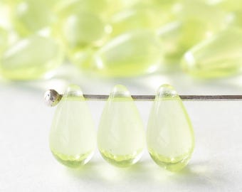 50 - 6x9mm Glass Teardrop Beads - Czech Glass Beads - Transparent Jonquil - 50 beads