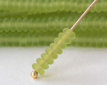 4mm Rondelle Beads - Czech Glass Beads- Spacer Disk - Matte Olivine Green - 100 beads