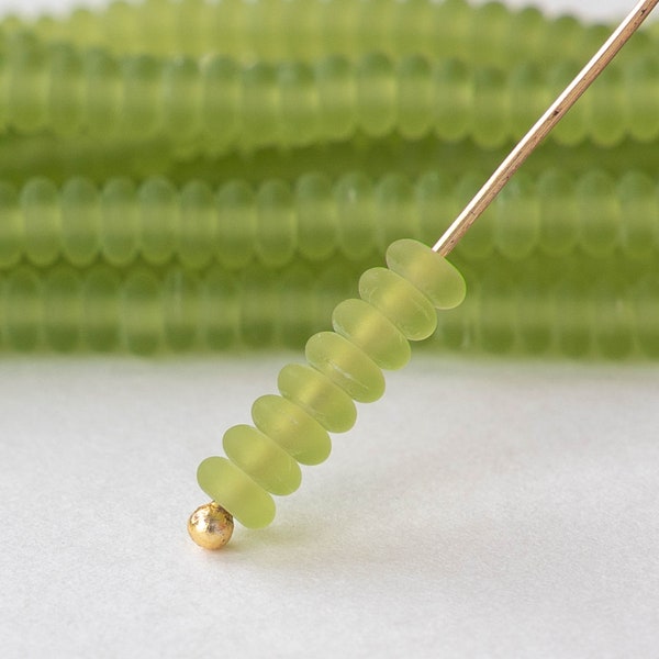 4mm Rondelle Beads - Czech Glass Beads- Spacer Disk - Matte Olivine Green - 100 beads