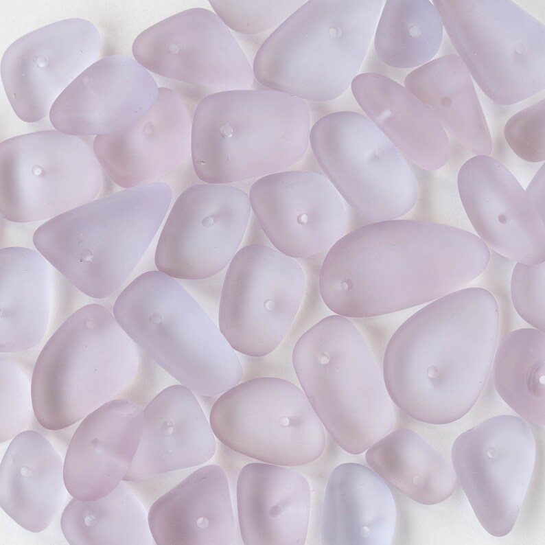 Sea Glass Beads For Jewelry Making Beach Glass Pebbles Recycled Glass Beads Cultured Sea Glass Lilac 8 inches image 4