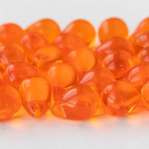 12 or 24 10x14mm Teardrop Beads Jewelry Making Supply Large Glass Teardrop Orange Hyacinth Choose Amount image 2