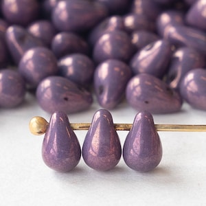 Smooth Teardrop Beads - 6x4mm - Opaque Amethyst Luster - 100 beads