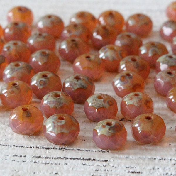 7x5mm Rondelle Beads - Czech Glass Beads For Jewelry Making - 5x7mm Faceted Glass Rondelle - Opaline Pink Picasso Beads  - 25 or 50 Beads