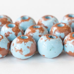 20mm Almost Round Beads from Mykonos Greece Large Hole Beads For Jewelry Baby Blue with Tera Cotta 2 or 6 image 2