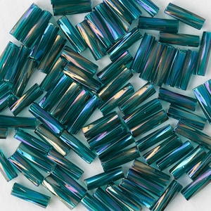 7mm Twisted Bugle Beads - Czech Glass - Metallic Teal AB - 20 inch strand ~80 pieces