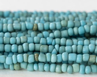 Indonesian Rustic Seed Beads For Jewelry Making (~5mm) Aqua Blue - 42 Inches