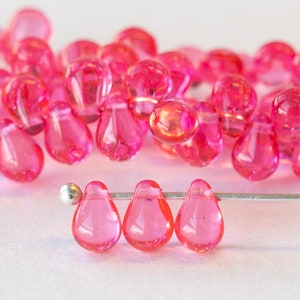 6x4mm Glass Teardrop Beads - Jewelry  Making - Top Drilled Teardrops - Czech Glass Beads - Pink Rose - 80 beads