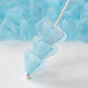 6x8mm Bell Flower Beads - Czech Glass Beads - Crystal Matte with Blue Wash - 30 beads
