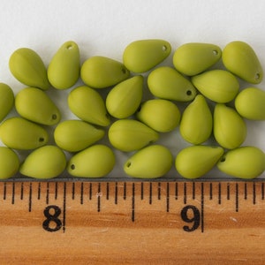 6x9mm Glass Teardrop Beads Czech Glass Beads Smooth Briolette Beads Opaque Matte Green 25 beads image 4