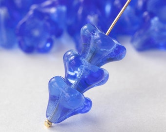 Trumpet Flower Beads - 10x12mm -  Transparent Blue  - Choose Amount