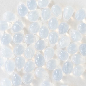 50 6x9mm Glass Teardrop Beads Czech Glass Beads White Opaline 50 Beads image 2