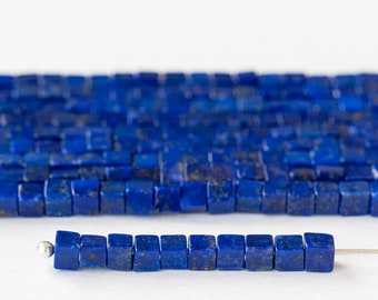 Lapis Beads - 3mm Gemstone Cube Beads For Jewelry Making - Lapis Lazuli Beads - 3mm cube - 16 Inch Strand