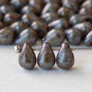 100 - 4x6mm Glass Teardrop Beads - Czech Glass Beads - 6x4mm - Smooth Briolette Beads - Stone Purple Picasso - 100 beads