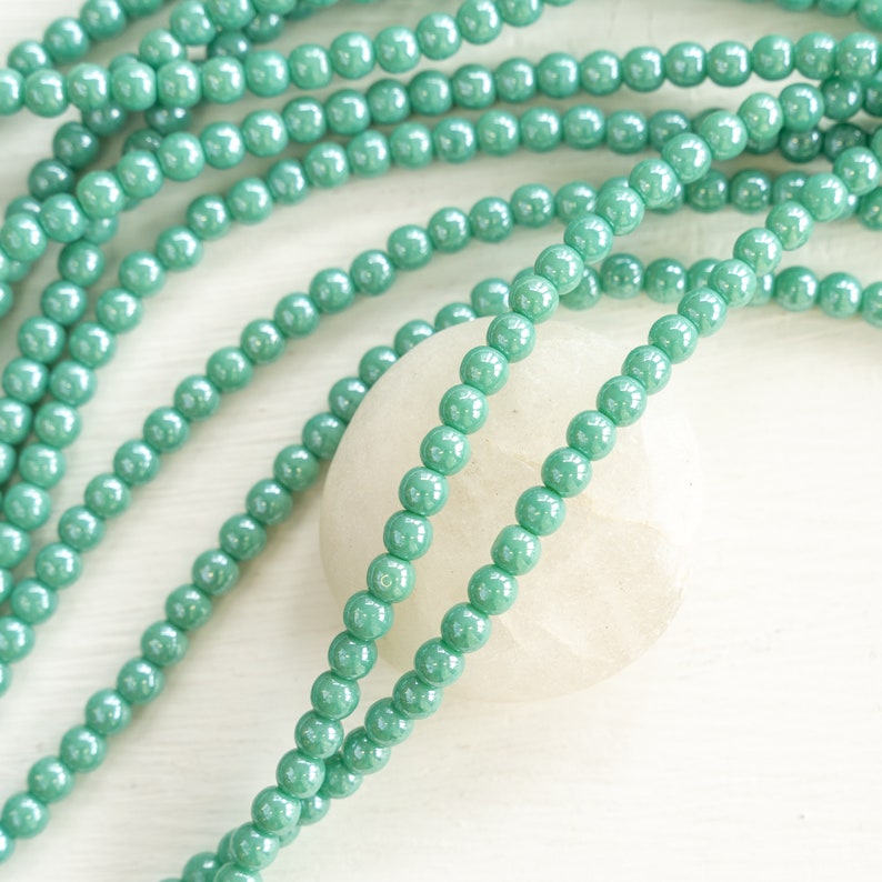 100 4mm Round Glass Beads For Jewelry Making Czech Glass Beads Opaque Turquoise Luster 100 Beads image 3