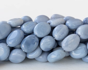 Peruvian Opal Flat Oval Gemstone Beads For Jewelry Making - Blue Lavender Opal - 13 Inches