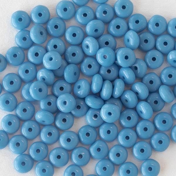 4mm Glass Rondelle Beads - Disk Spacer Beads - Czech Glass Beads - Opaque Blue Turquoise - 100 Beads