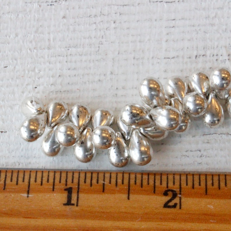 5x7mm and 6x9mm Teardrop Beads For Jewelry Making Czech Glass Beads Smooth drop 7x5mm Antique Silver50 bead Smooth Briolette Beads image 6