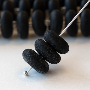 5x12mm Black Sea Glass Rondelle - Cultured Seaglass Beads - Jewelry Making Supply -  Recycled Frosted Glass Bead - 28 beads