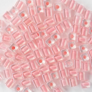 4mm Miyuki Cube Beads - Japanese Glass Beads - 4mm Pink Lined Crystal - Choose 20 or 60 grams