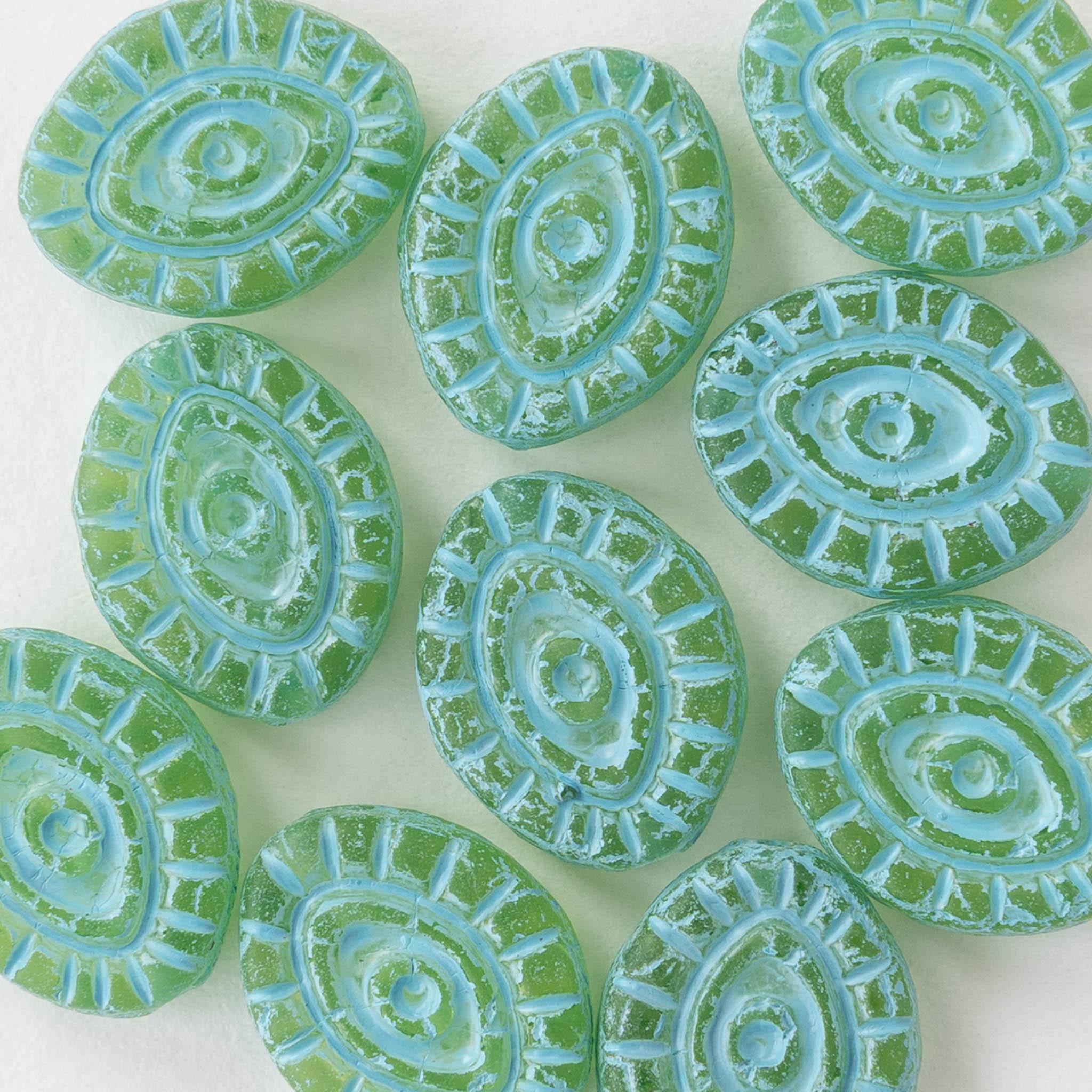 11 x 14 mm アイビーズ - チェコガラスビーズ - グリーン、アクア