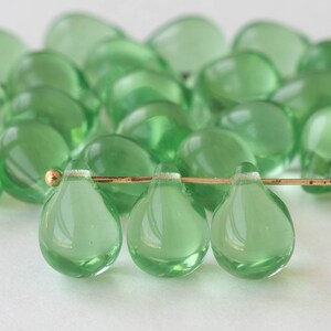 10x14mm Glass Teardrop Beads - Peridot Green - Choose Amount