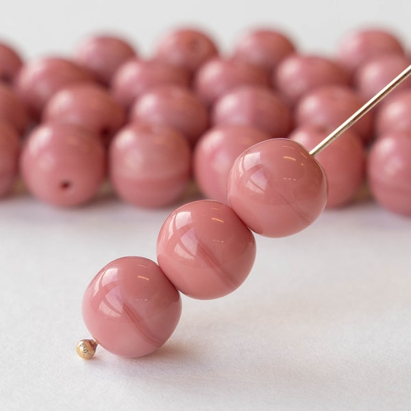 10mm Round Beads - Opaque Glass Beads - Czech Glass Beads - Pink Rose - 10 or 30 beads