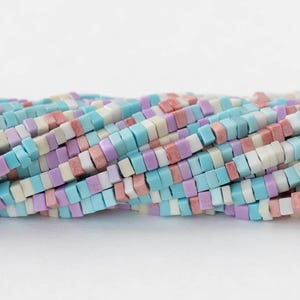 2.5x1.5mm Glass Tile Beads - Czech Glass Beads - Pastel Mix - Whole or Half Strand