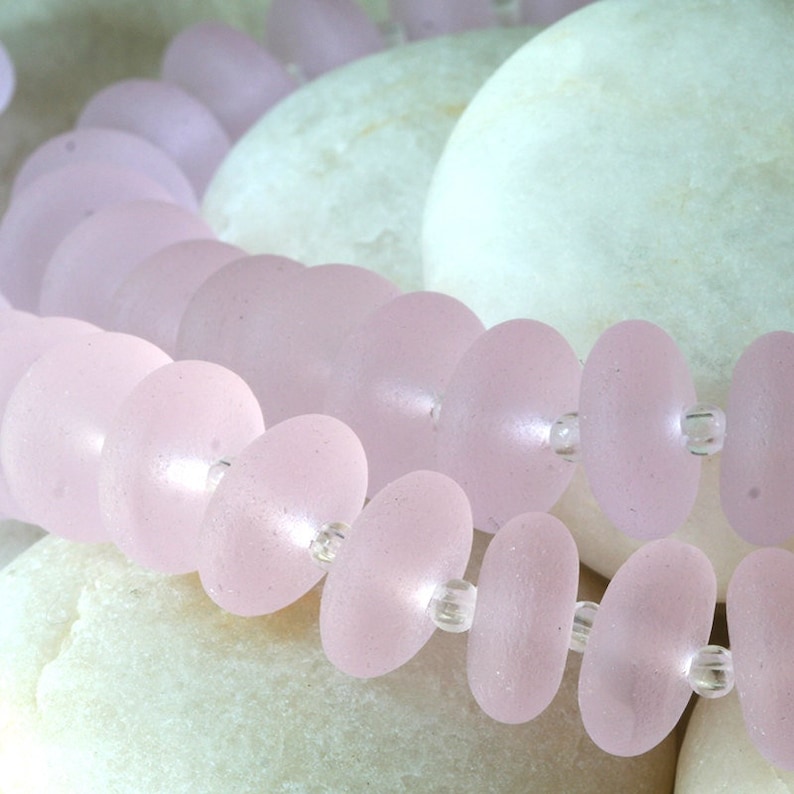 Sea Glass Rondelle Cultured Seaglass Beads Jewelry Making Supply Frosted Glass Bead Matte Pink 12x5mm Rondelle 28 beads image 5