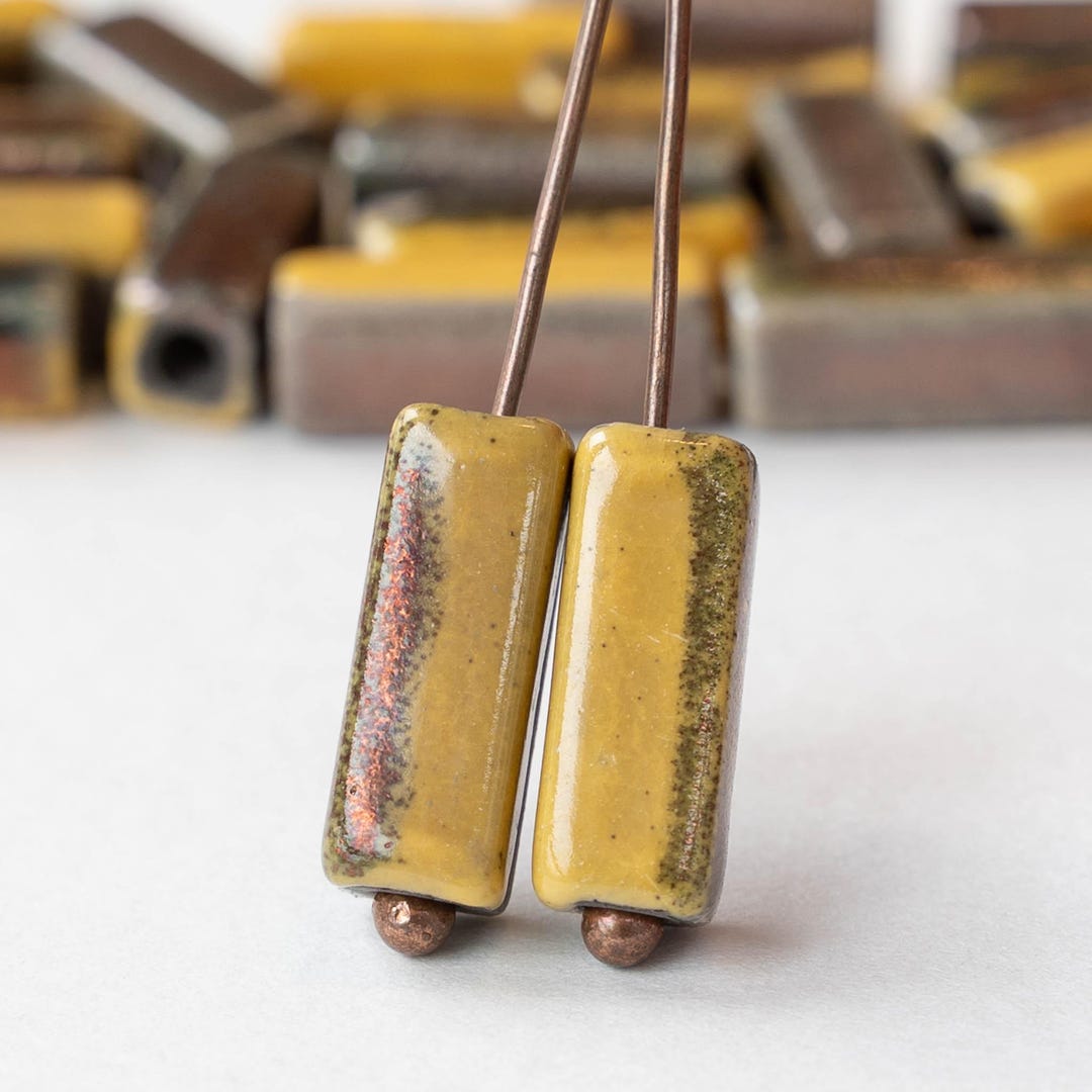 7x17mm Ceramic Rectangle Tube Beads - Bronze Ochre - 2 or 6 Beads - Etsy