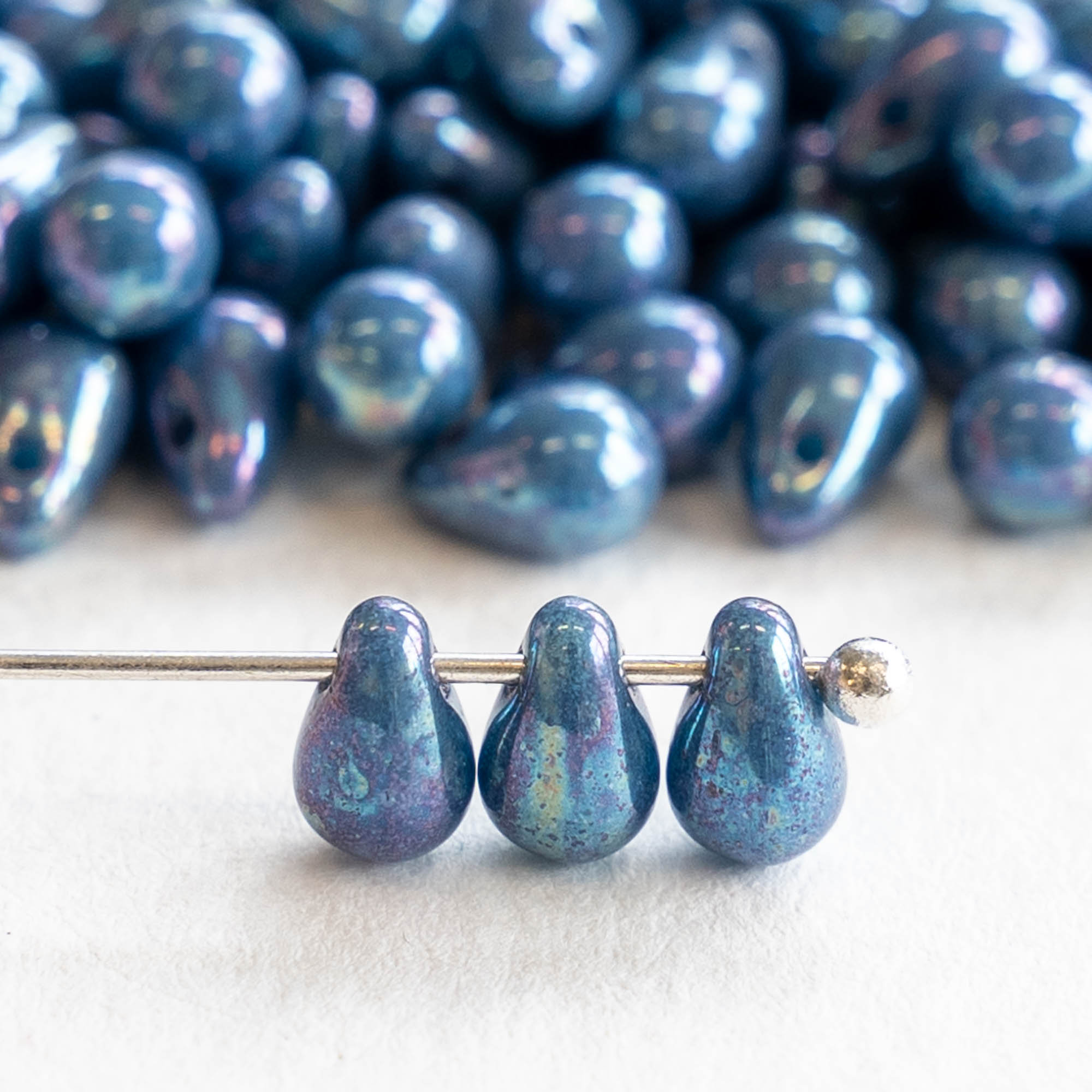4x6mm Teardrop Beads Czech Glass Beads Smooth Teardrop 6x4mm Purple Blue  Luster 100 Beads 