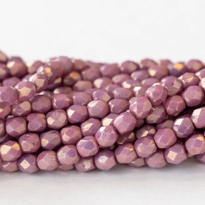 50 - 4mm Round Firepolished Glass Beads - Czech Glass Beads - Pink Mauve Luster - 50 beads