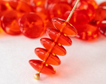 30 - 10mm Smooth Rondelle Beads - Czech Glass Beads - Disk Beads - Orange Hyacinth - 30 beads