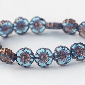 9mm Glass Flower Beads Czech Glass Beads Pale Transparent Blue with Copper Wash 12 beads image 5