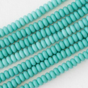 4mm Rondelle Beads 4mm Spacer Disk Beads Czech Glass Beads Smooth Rondelle Green Turquoise Matte 100 image 4