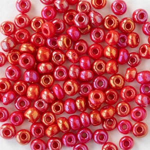 6/0 Glass Seed Beads - Czech Glass Beads - Opaque Red AB - 20 inch strands - 2 or 6 strands