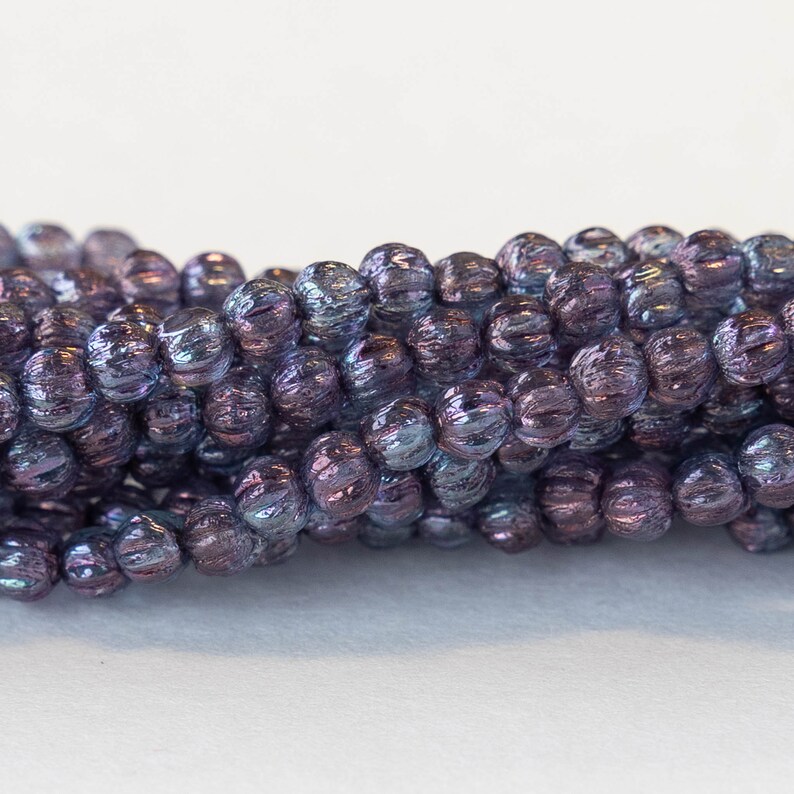 3mm Melon Bead Czech Glass Beads For Jewelry Making Denim Blue Luster 100 Beads image 3