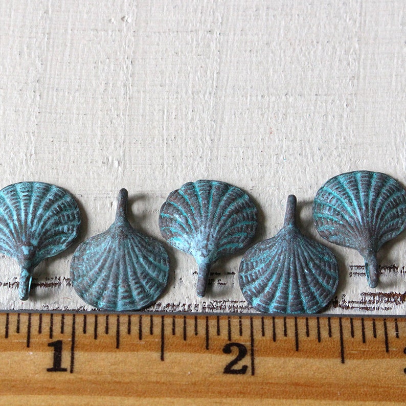 Mykonos Green Patina Beads 15mm Scallop Shell Charm Beads For Jewelry Making Supply Verde Gris Beach Theme Choose Amount image 4